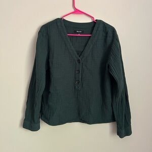 Madewell Lightspun Avert Dark Green Blouse Size Medium